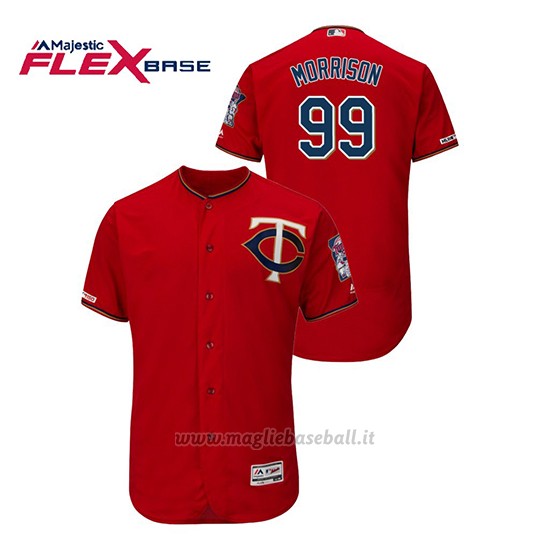 Maglia Baseball Uomo Minnesota Twins Logan Morrison 150th Aniversario Patch Autentico Flex Base Rosso
